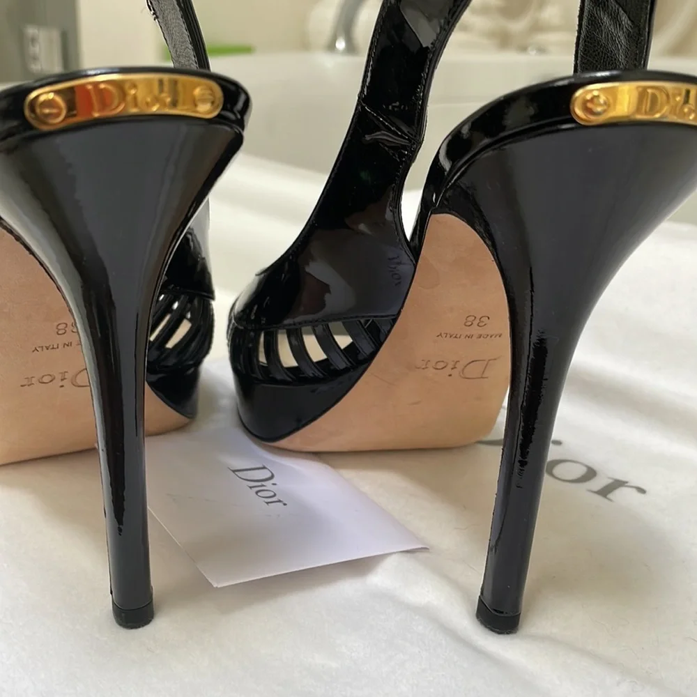 Christian Dior Black patent leather slingback sandals size 38 - Picture 7 of 7
